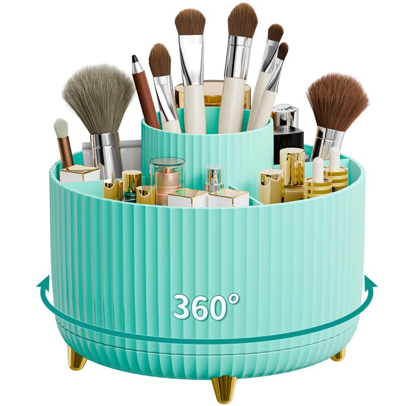 fanado 360 Rotate Makeup Brush Holder Organizer, Makeup Organizers Countertop, Makeup organization and Skincare Storage for Vanity, Desktop, Bathroom (Mint Green) - Image 1